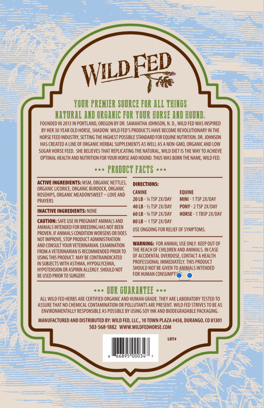 Wild Fed Joint Support Herbal Supplement for Horses Equine Organic premium herbs and ingredients
